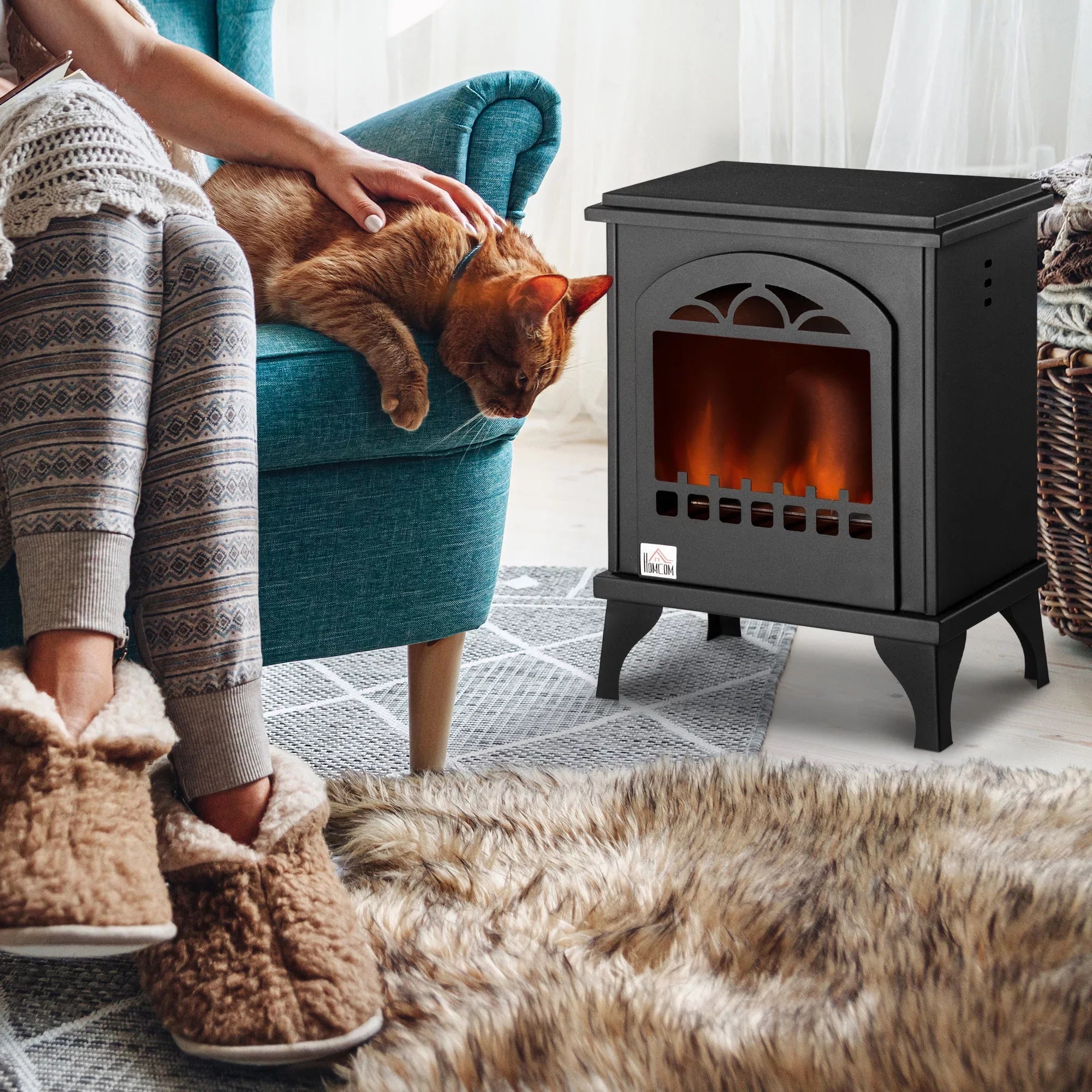 HOMCOM Ethanol Fireplace, 9.75" Freestanding Stove Heater 0.4 Gal Max 470 Sq. Ft., Burns up to 3 Hours, Black