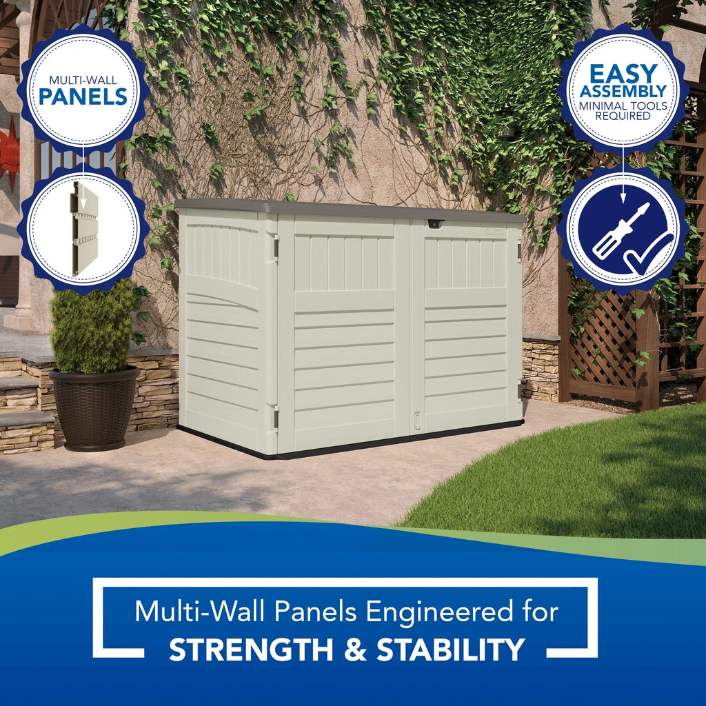 Suncast Plastic Storage Shed, Off-White and Gray, 44.25 in D x 52 in H x 70.5 in W