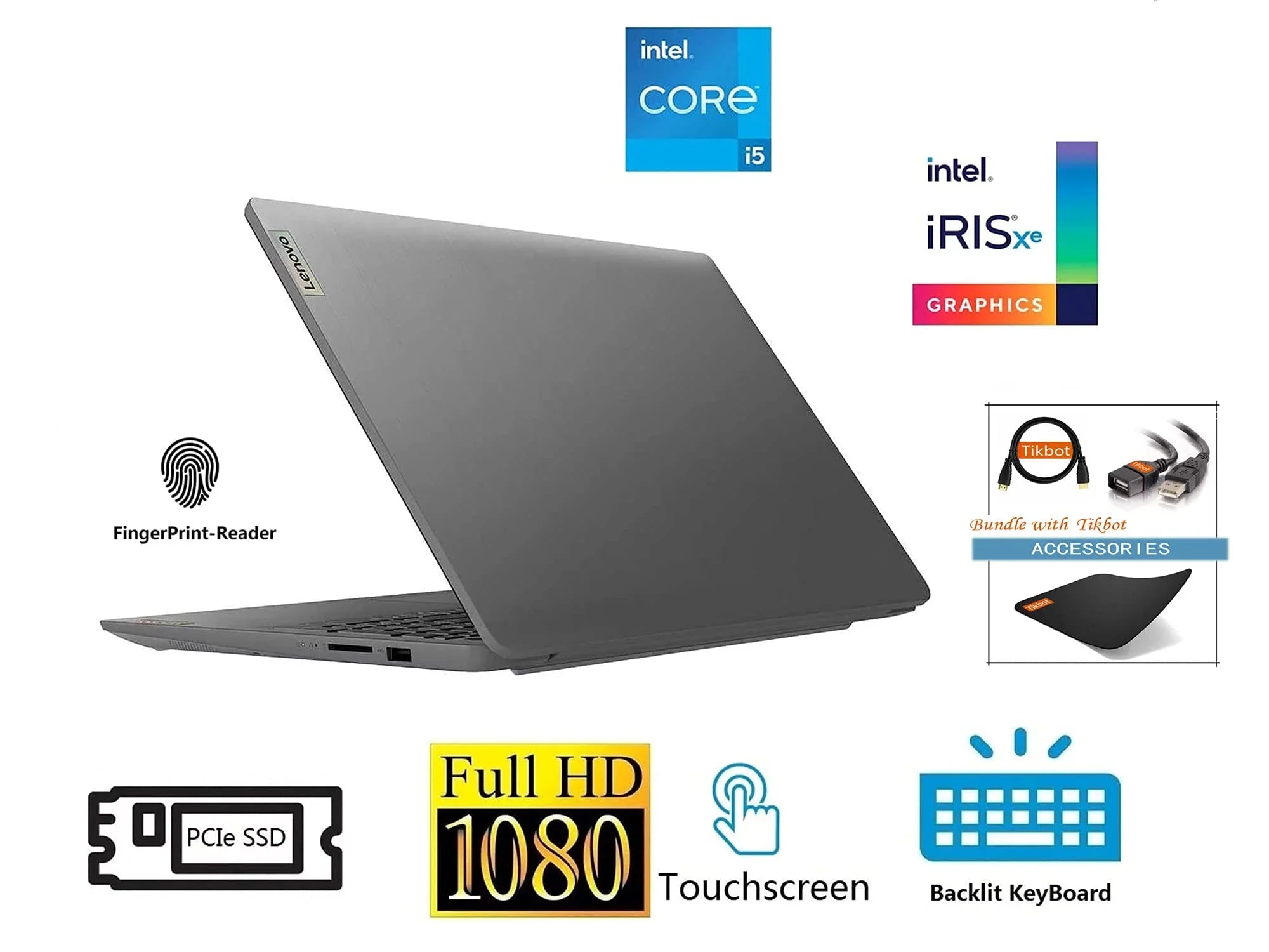 Lenovo 2021 IdeaPad 3 Laptop, 15.6" FHD IPS Touchscreen Display, i5-1135G7 (>i7-1065G7), Iris Xe Graphics, Wi-Fi 6, Camera, Type-C, Fingerprint, w/Accessories (36GB RAM | 1TB PCIe SSD)
