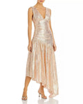 Ramy Brook POWDER PINK Women's Betsy Metallic Asymmetric Dress, US 12