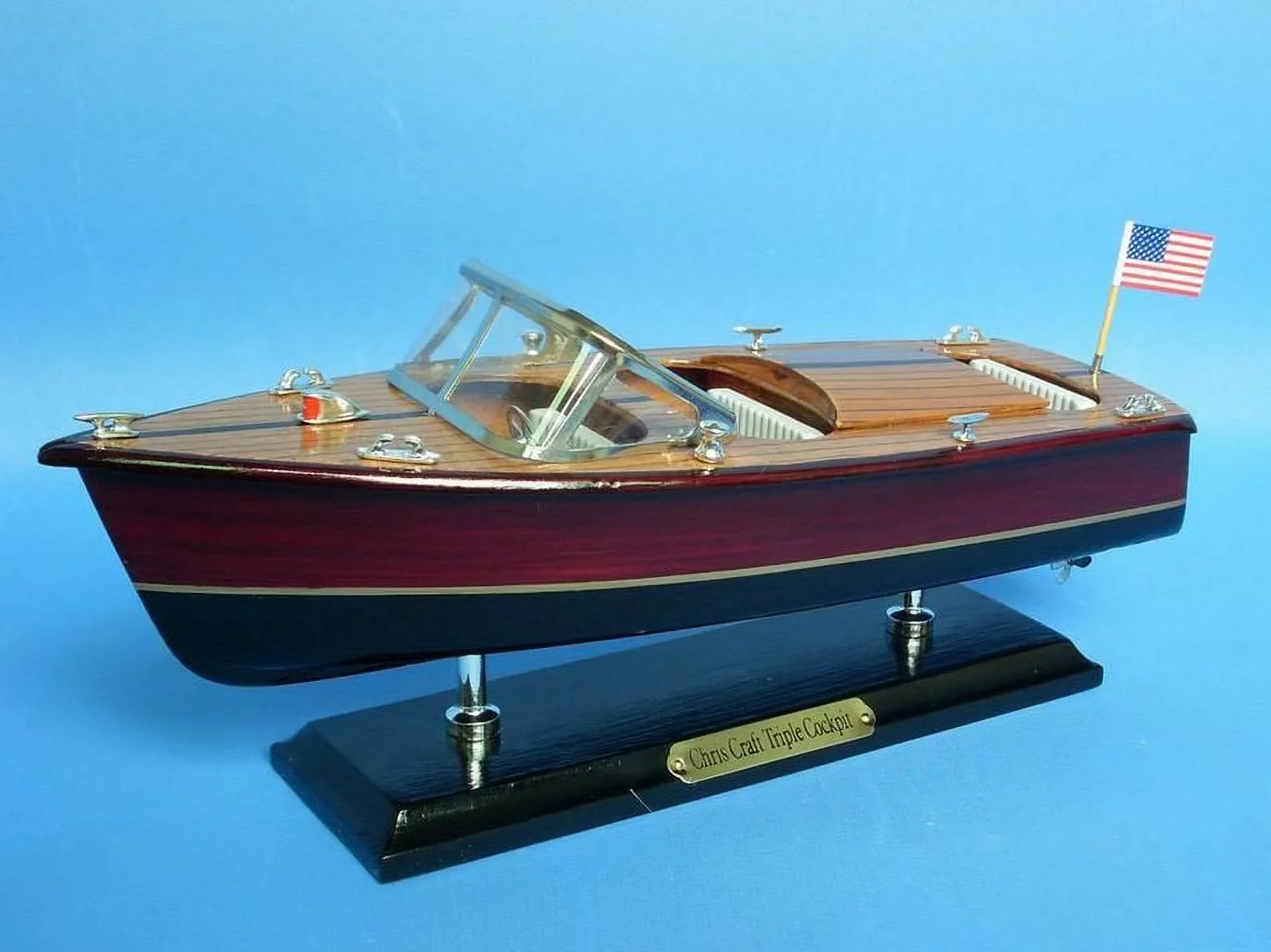 Handcrafted Model Ships Triple Cockpit 14 Chris Craft Triple Cockpit 14 in. Decorative Speed Ship