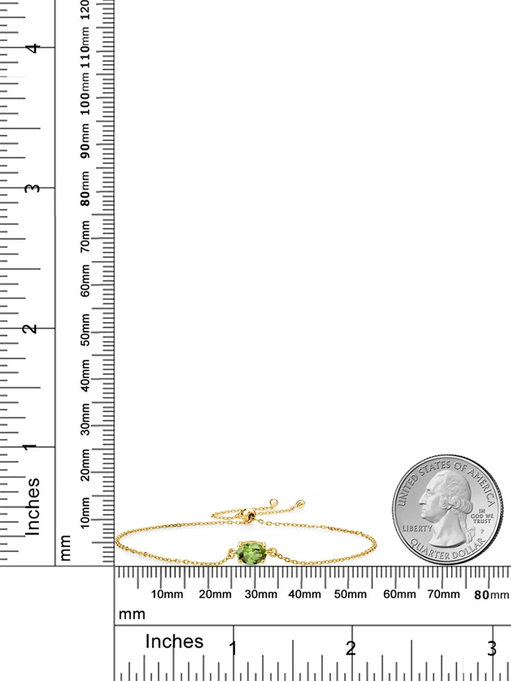 Gem Stone King 18K Yellow Gold Plated Silver Green Peridot Solitaire Bracelet For Women (0.90 Cttw, Oval Cut 7x5mm)