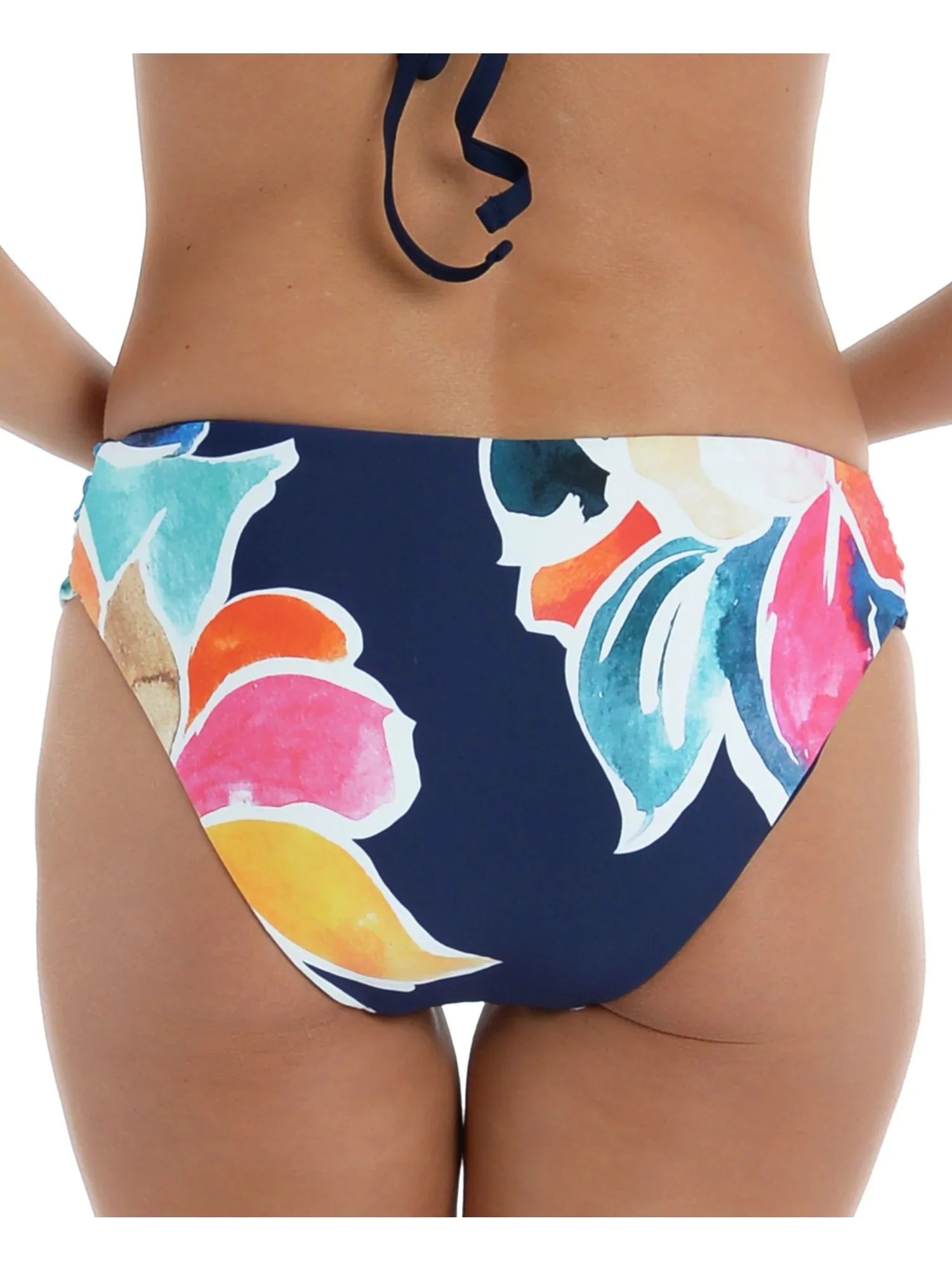 LA BLANCA Women's Navy Floral Stretch Shirred Lined Reversible Moderate Protection Petals In Bloom Hipster Swimsuit Bottom 4