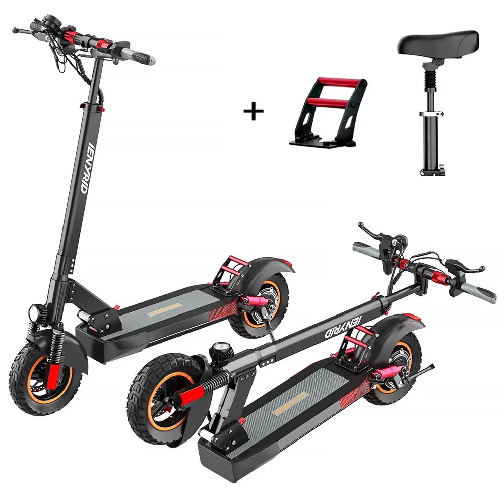 iENYRID Commuter E-Scooter Adult Electric Scooter with Seat, Folding Adult Electric Skateboard up to 330lbs and 28 Miles Long Range, 10 inch Off Road Tires 600W(Peak 800W)